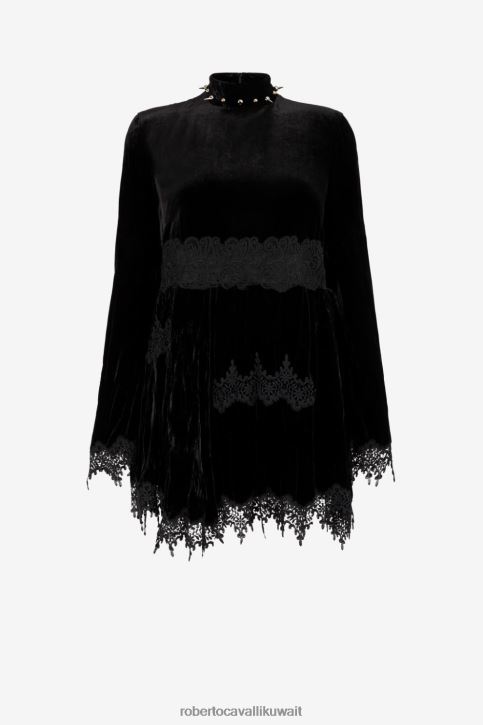 Roberto Cavalli نحيف أنيق فستان قصير مخملي مزين بأزرار ملابس 4H40H109