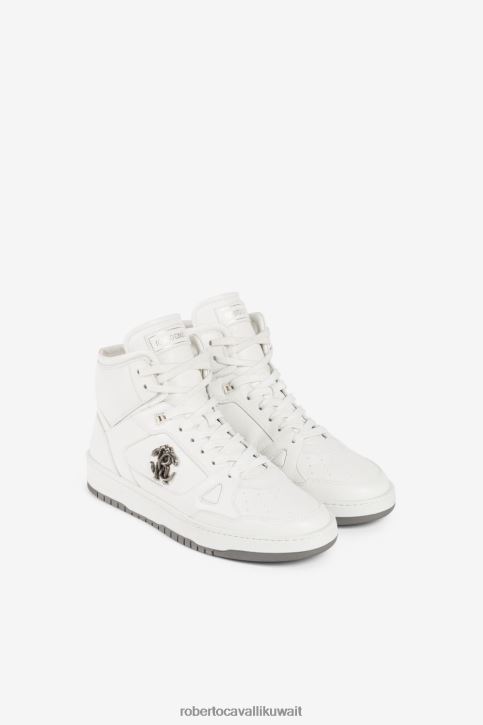 Roberto Cavalli رجال البصرية الأبيض حذاء رياضي ذو رأس ثعبان مرآة أحذية 4H40H1091