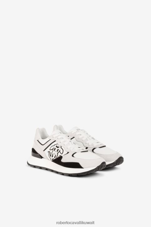 Roberto Cavalli رجال أسود/أبيض أحذية رياضية ثعبان مرآة أحذية 4H40H1100