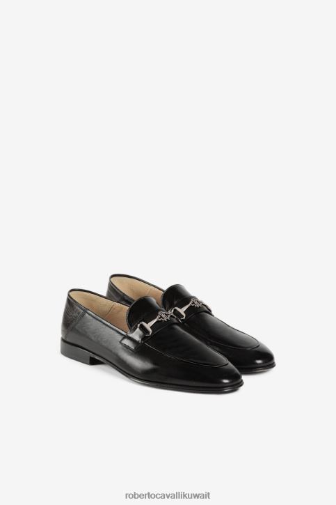 Roberto Cavalli رجال رشيقة حذاء لوفر من الجلد مزين بلوحة مونوغرام أحذية 4H40H1118