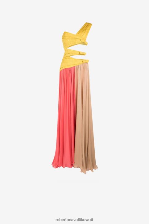 Roberto Cavalli نحيف أصفر ثوب مطوي كتلة اللون ملابس 4H40H112