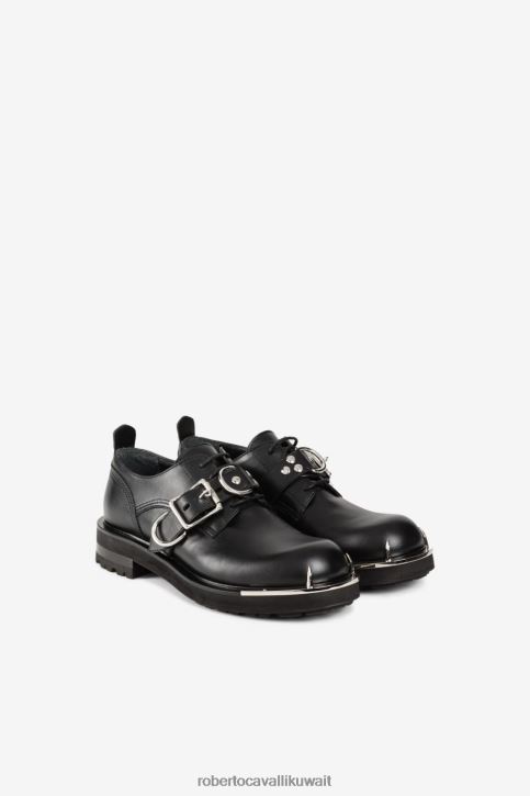 Roberto Cavalli رجال أسود/نيكل أحذية ديربي أسنان النمر أحذية 4H40H1125