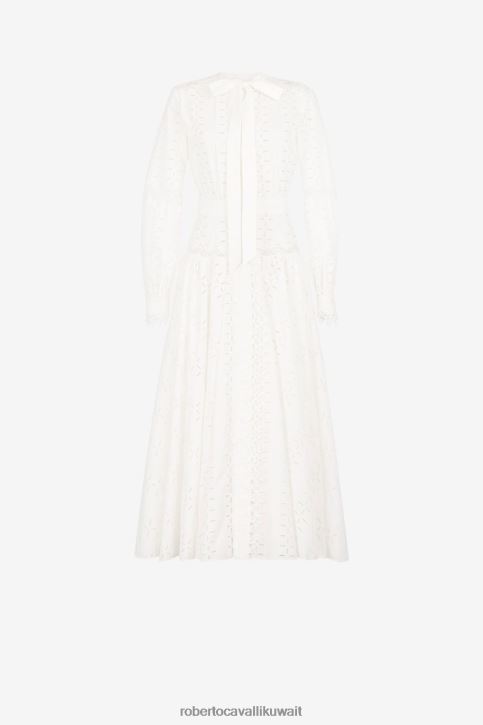 Roberto Cavalli نحيف سنو وايت فستان من القطن مطرز بالدانتيل ملابس 4H40H114