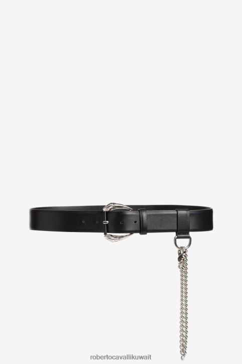 Roberto Cavalli رجال أسود حزام جلد مزين بسلسلة مُكَمِّلات 4H40H1163