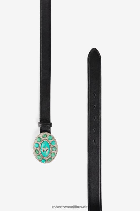 Roberto Cavalli رجال أسود حزام جلد مزين بسلسلة مُكَمِّلات 4H40H1163