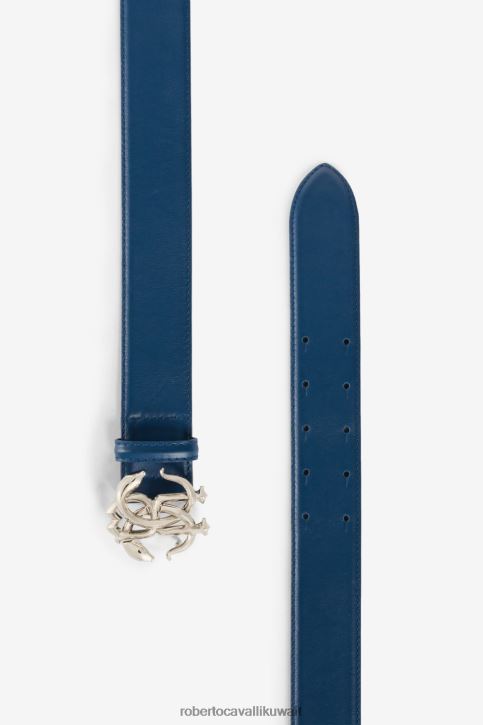 Roberto Cavalli رجال أزرق غامق مرآة جلد الثعبان حزام مُكَمِّلات 4H40H1165