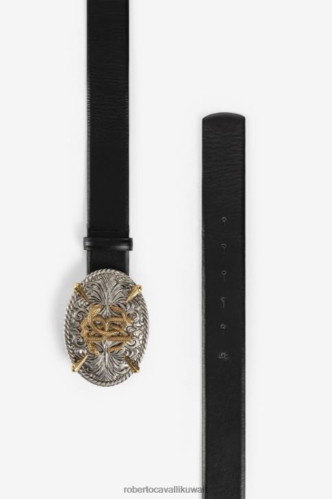 Roberto Cavalli رجال موضة حزام جلد ببروش الشعار مُكَمِّلات 4H40H1171