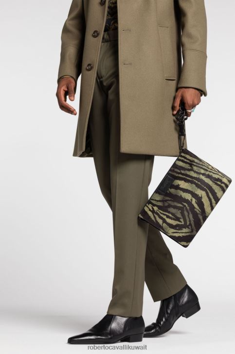 Roberto Cavalli رجال أسود / عسكري حقيبة وسط بطبعة النمر مُكَمِّلات 4H40H1176