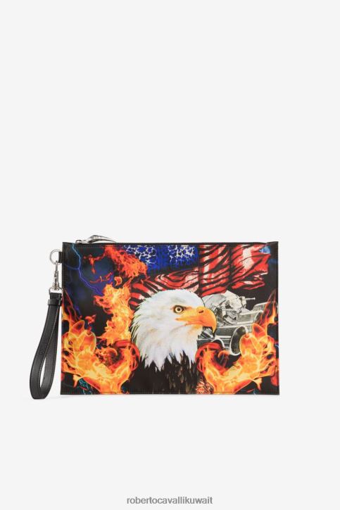 Roberto Cavalli رجال ابيض اصفر حقيبة مغلف بطبعة تجريدية مُكَمِّلات 4H40H1206