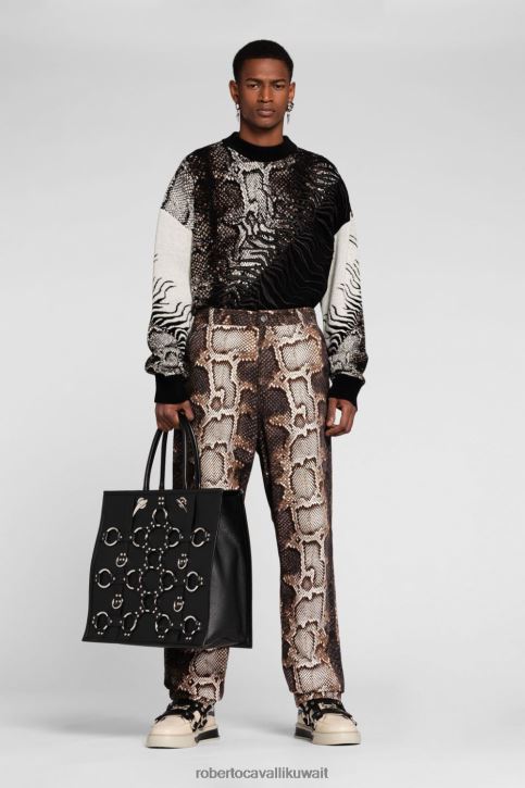 Roberto Cavalli رجال أنيق محفظة ثنائية الطي بطبعة شعار وبرق مُكَمِّلات 4H40H1208