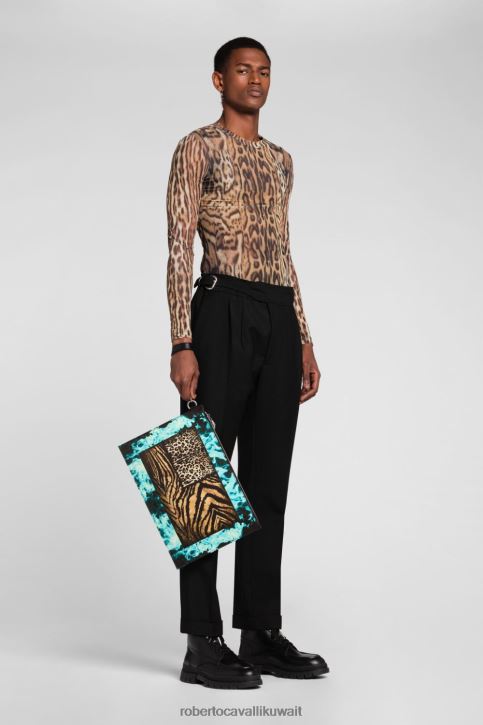 Roberto Cavalli رجال أسود محفظة ثنائية الطي بطبعة شعار مُكَمِّلات 4H40H1213