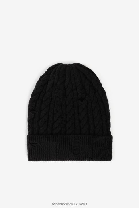 Roberto Cavalli رجال أسود قبعة صغيرة من الصوف المنسوج مُكَمِّلات 4H40H1218