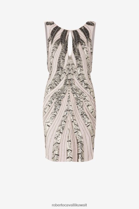 Roberto Cavalli نحيف فضة فستان قصير من حرير الحمار الوحشي مزين بالترتر ملابس 4H40H123