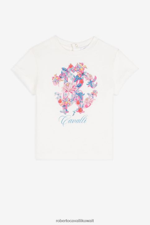 Roberto Cavalli فتيات أبيض تيشيرت بطبعة مونوغرام ملابس 4H40H1259