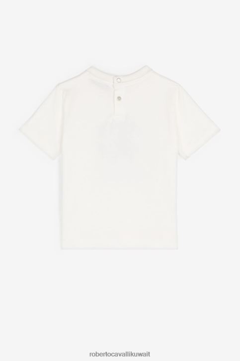 Roberto Cavalli فتيات أبيض تيشيرت بطبعة مونوغرام ملابس 4H40H1259