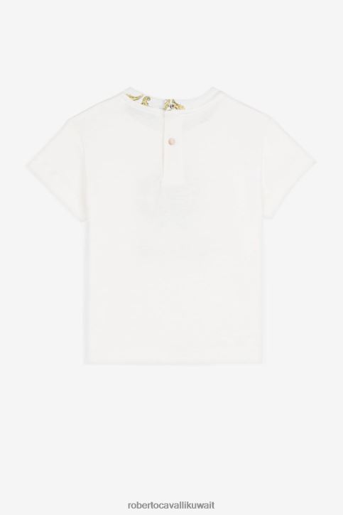 Roberto Cavalli فتيات بيانكو تيشيرت بطبعة مونوغرام ملابس 4H40H1260