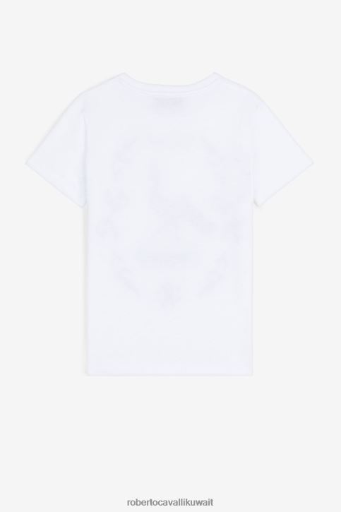 Roberto Cavalli فتيات لون القرنفل تي شيرت قطن مطرز بالزهور ملابس 4H40H1263