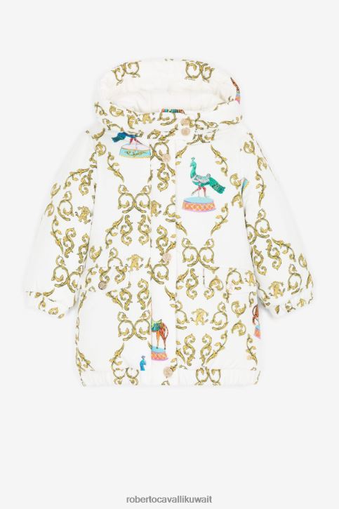 Roberto Cavalli فتيات بيانكو معطف مبطن بطبعة سيرك ملابس 4H40H1273