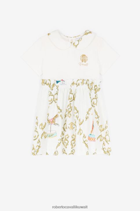 Roberto Cavalli فتيات بيانكو فستان من القطن بطبعة صغرية ملابس 4H40H1276