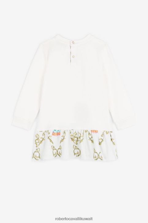 Roberto Cavalli فتيات بيانكو فستان من القطن بطبعة صغرية ملابس 4H40H1276