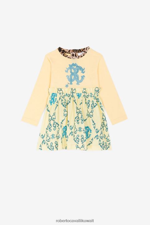 Roberto Cavalli فتيات كاري فستان من القطن بطبعة مونوغرام ملابس 4H40H1279