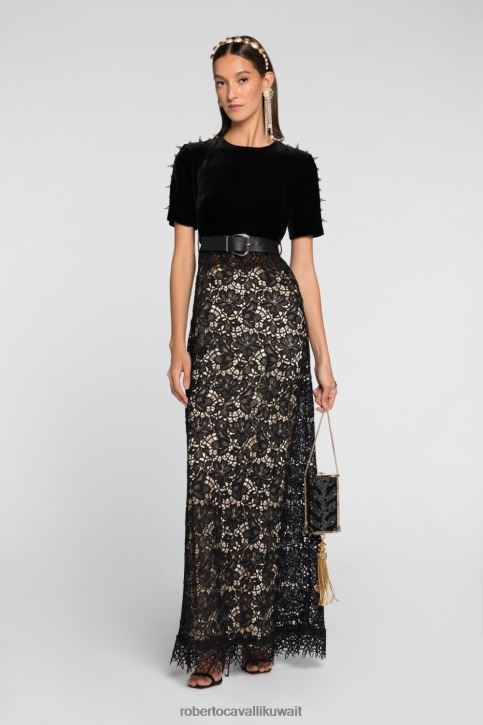 Roberto Cavalli نحيف أسود فستان ماكسي مخملي ملابس 4H40H127