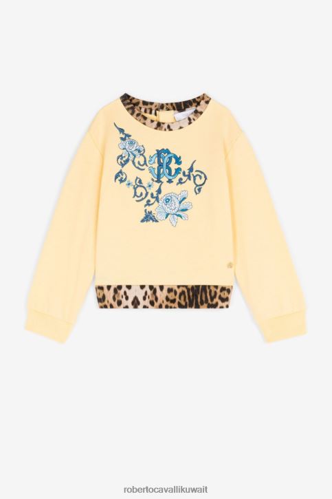 Roberto Cavalli فتيات كاري سويت شيرت من القطن بطبعة مونوغرام ملابس 4H40H1280