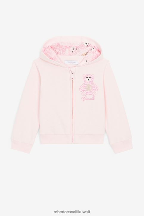 Roberto Cavalli فتيات لون القرنفل هودي قطن مطرز بطبعة تيدي بير ملابس 4H40H1283