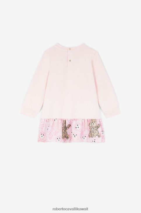 Roberto Cavalli فتيات أبيض وردي فستان من القطن بطبعة دمية دب ملابس 4H40H1285