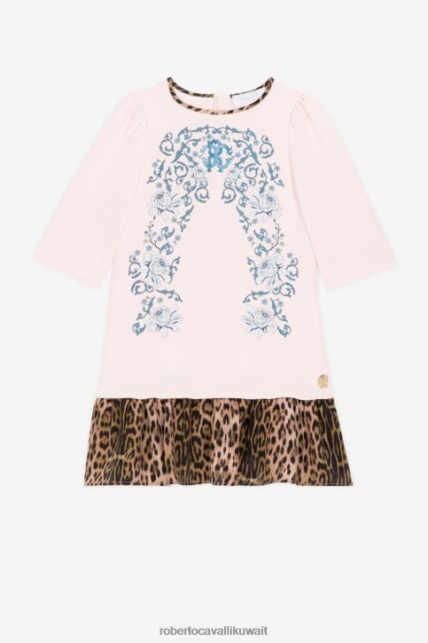 Roberto Cavalli فتيات بودر/ناتشورال فستان من القطن بطبعات الأزهار والفهد ملابس 4H40H1289