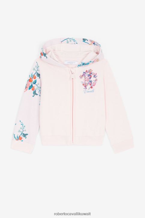 Roberto Cavalli فتيات لون القرنفل سترة بغطاء رأس من القطن بطبعات زهور جاكوار ملابس 4H40H1291