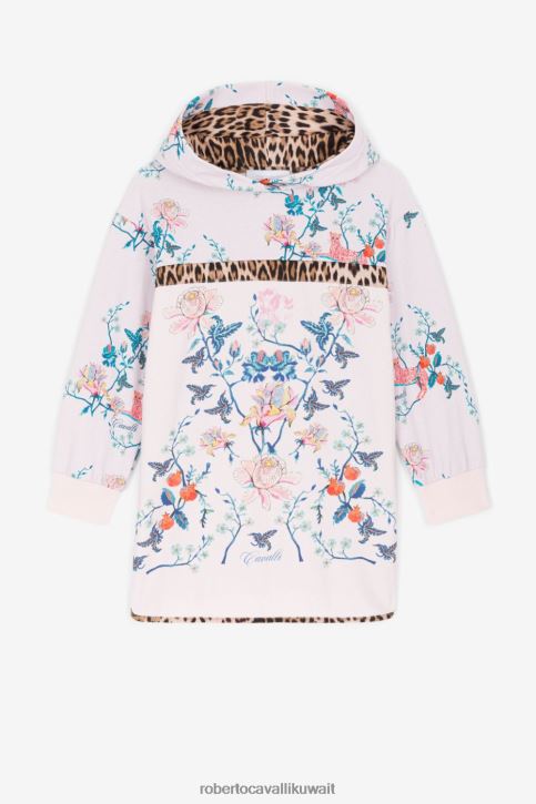 Roberto Cavalli فتيات لون القرنفل هودي قطن بطبعة زهور ملابس 4H40H1293