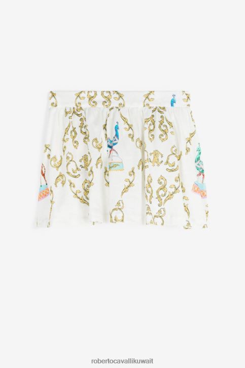 Roberto Cavalli فتيات أبيض تيشيرت بطبعة جاكوار وتخريم ملابس 4H40H1294