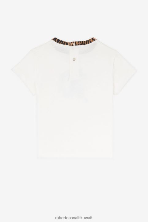 Roberto Cavalli فتيات بيانكو تيشيرت قطن بطبعة دمية دب ملابس 4H40H1296
