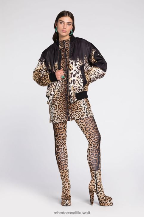 Roberto Cavalli نحيف طبيعي فستان قصير بطبعات الفهد ملابس 4H40H12