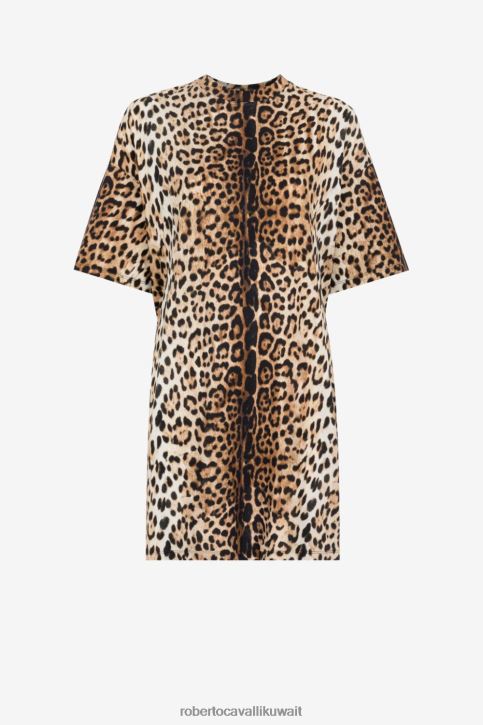Roberto Cavalli نحيف طبيعي فستان تي شيرت من القطن بطبعة جاكوار ملابس 4H40H13