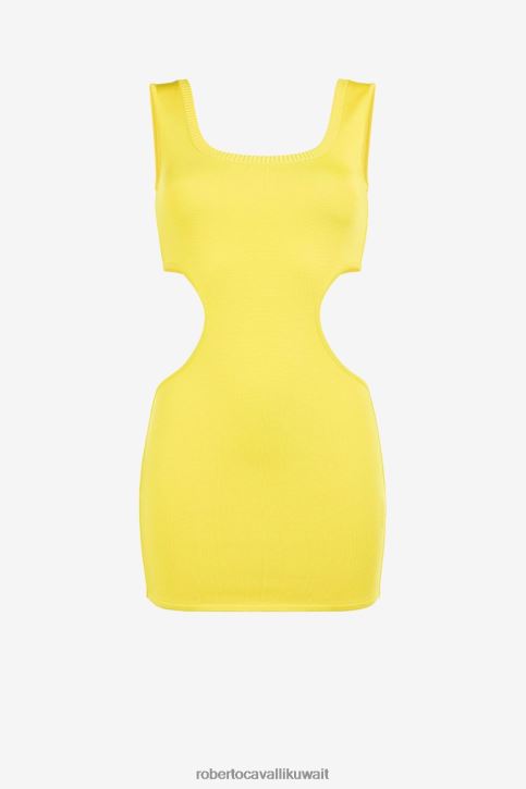 Roberto Cavalli نحيف أصفر متوهج فستان ميني متماسك بفتحات ملابس 4H40H130