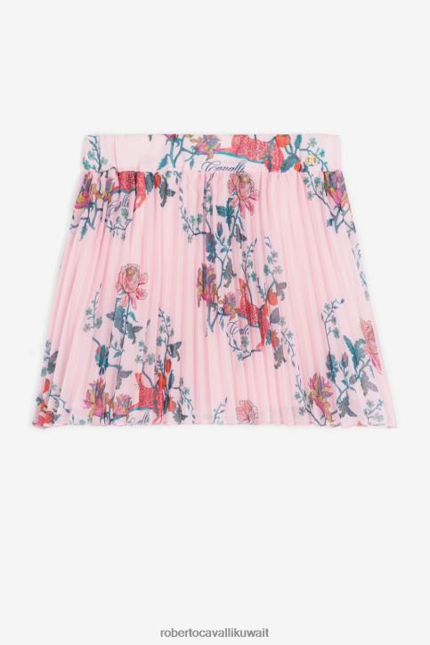 Roberto Cavalli فتيات لون القرنفل تنورة بطيات بطبعات جلد الفهد والأزهار ملابس 4H40H1305