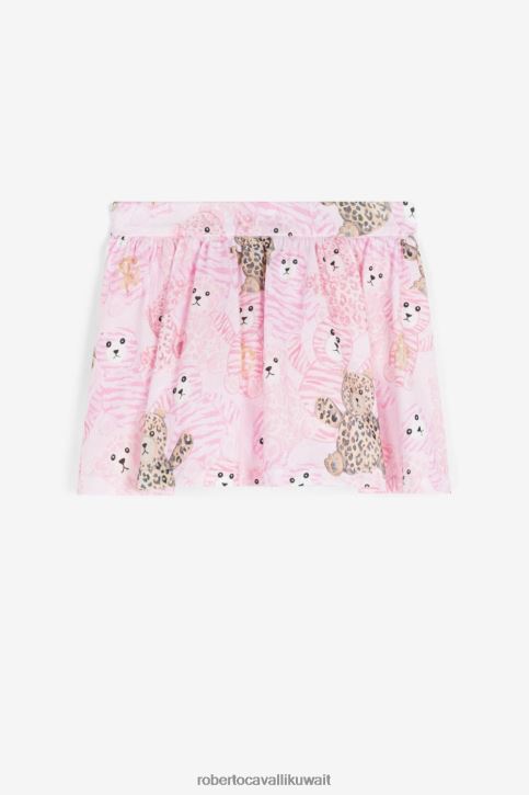 Roberto Cavalli فتيات لون القرنفل تنورة بطيات بطبعات جلد الفهد والأزهار ملابس 4H40H1305