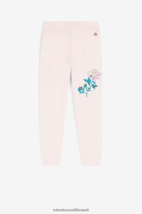 Roberto Cavalli فتيات لون القرنفل بنطال رياضي من القطن المطرز بالزهور ملابس 4H40H1307