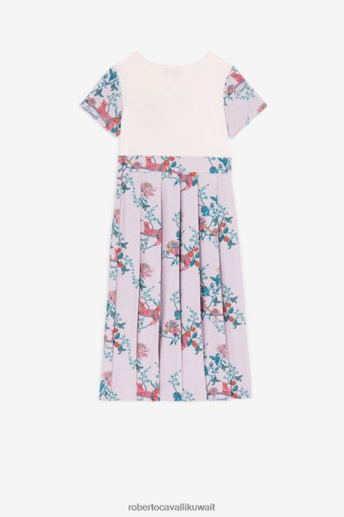 Roberto Cavalli فتيات بيانكو فستان حرير مطرز بنقش مونوغرام ملابس 4H40H1309