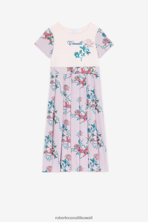 Roberto Cavalli فتيات لون القرنفل فستان من القطن بطبعات زهور ملابس 4H40H1310