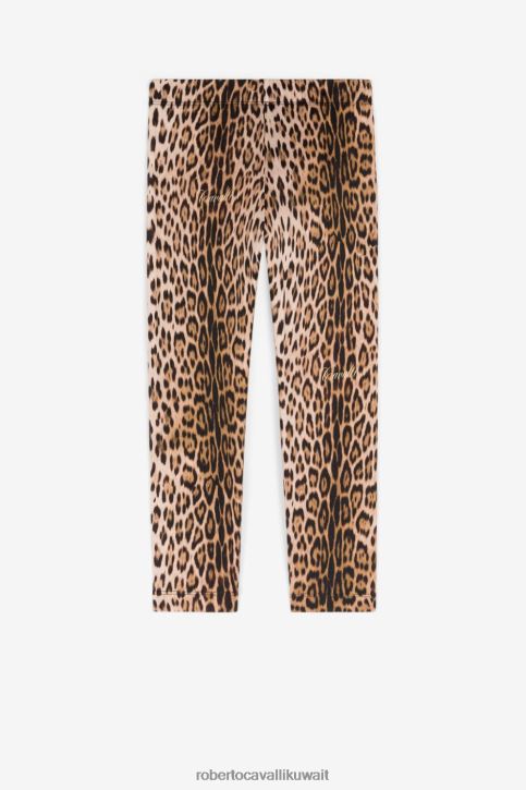 Roberto Cavalli فتيات لون القرنفل فستان من القطن بطبعة جلد الفهد ملابس 4H40H1312