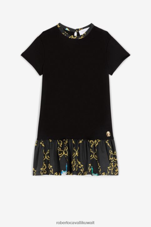 Roberto Cavalli فتيات أسود فستان بطبعة باروكية ملابس 4H40H1315
