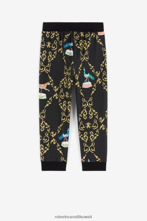 Roberto Cavalli فتيات أسود بلوزة حرير بطبعة تخريمية ملابس 4H40H1319