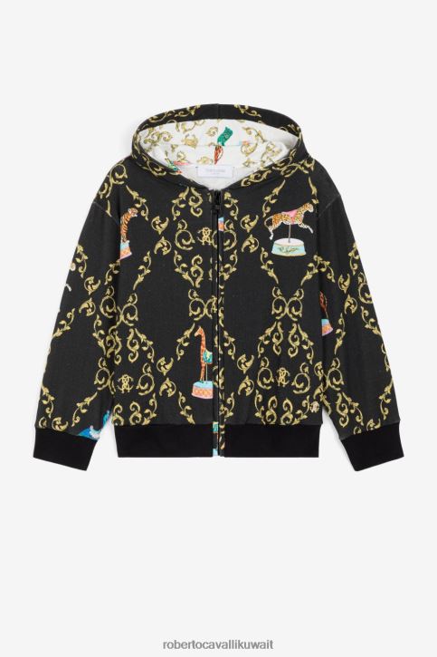 Roberto Cavalli فتيات أسود هودي من القطن بطبعة تخريمية ملابس 4H40H1321