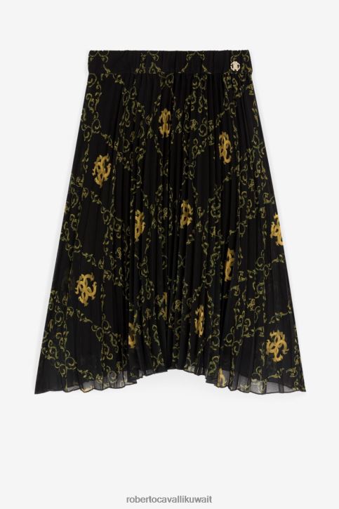 Roberto Cavalli فتيات أسود تنورة مطوية بطبعة تخريمية ملابس 4H40H1322