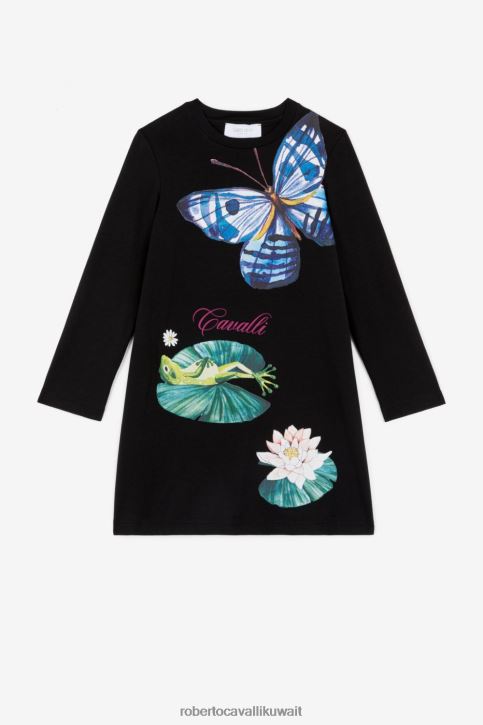 Roberto Cavalli فتيات أسود فستان بطبعات القصص الخيالية ملابس 4H40H1326