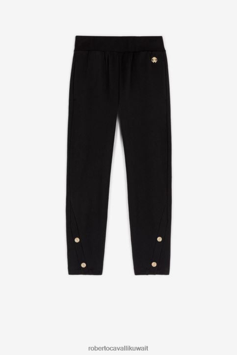 Roberto Cavalli فتيات أسود بنطال قطن مزين بأزرار ملابس 4H40H1329