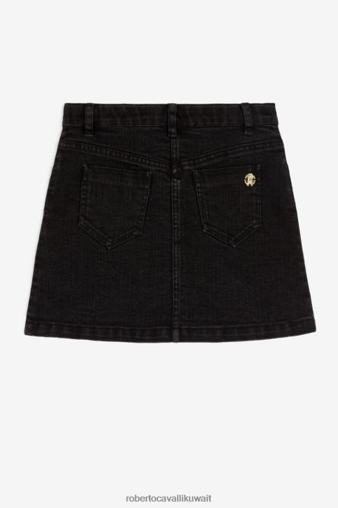 Roberto Cavalli فتيات أسود بنطال قطن مزين بأزرار ملابس 4H40H1329